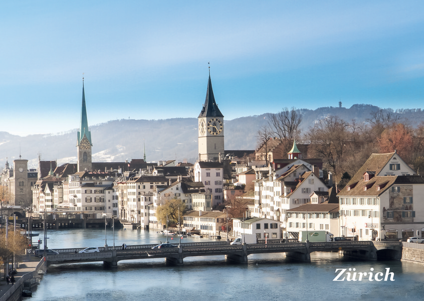 Postkarte · Zuerich · Limmat · Stpeter Fraumuenster Bruecke