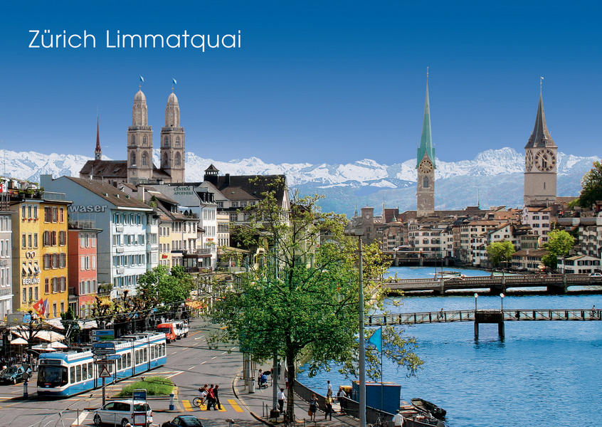 Postkarte · Zuerich · Limmatquai · Grossmuenster Fraumuenster Stpeter